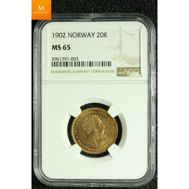 20 kroner 1902 kvalitet 0/01, NGC MS65