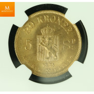 20 kroner 5 SP 1875 kvalitet 0/01, NGC MS65