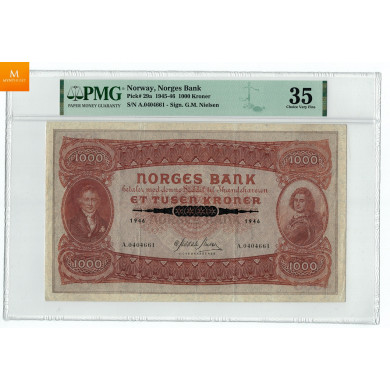 1000 kroner 1946 kvalitet 1 pen, PMG VF35 1000 kroner 1946 kvalitet 1 pen, PMG VF35
