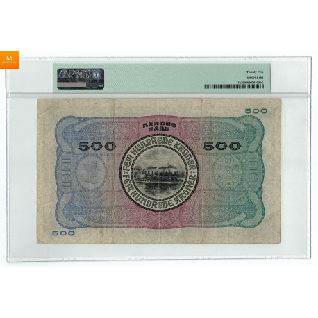 500 kroner 1932 kvalitet 1-, PMG VF25 Meget sjelden R seddel