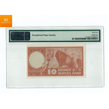 10 kroner 1955 E Kvalitet 0, PMG MS65 EPQ