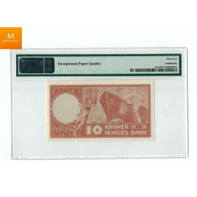 10 kroner 1955 E Kvalitet 0, PMG MS65 EPQ 10 kroner 1955 E Kvalitet 0, PMG MS65 EPQ