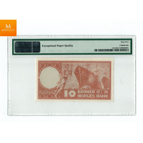 10 kroner 1955 E Kvalitet 0, PMG MS65 EPQ
