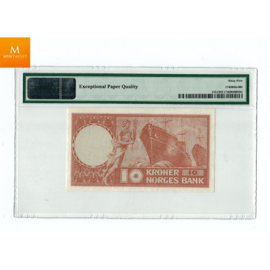 10 kroner 1955 E Kvalitet 0, PMG MS65 EPQ 10 kroner 1955 E Kvalitet 0, PMG MS65 EPQ