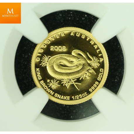 Australia gull 5 dollar 2008 KING BROWN SNAKE kvalitet proof, NGC PF70