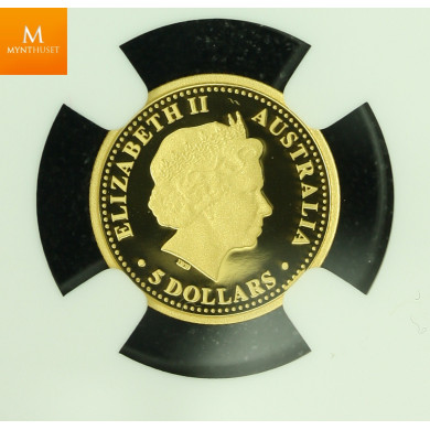 Australia gull 5 dollar 2008 KING BROWN SNAKE kvalitet proof, NGC PF70