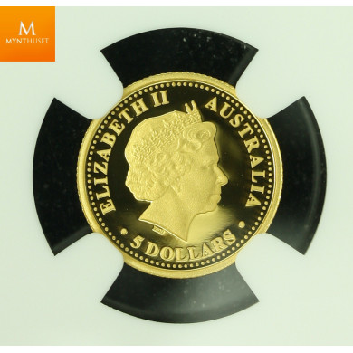 Australia gull 5 dollar 2008 KING BROWN SNAKE kvalitet proof, NGC PF70