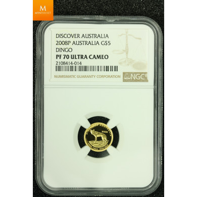 Australia gull 5 dollar 2008 KING BROWN SNAKE kvalitet proof, NGC PF70