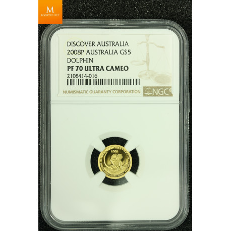 Australia gull 5 dollar 2008 KING BROWN SNAKE kvalitet proof, NGC PF70