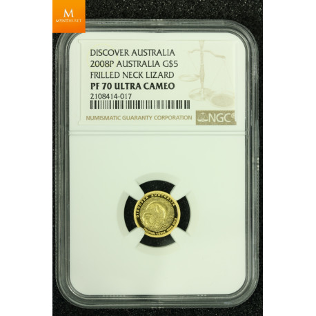 Australia gull 5 dollar 2008 KING BROWN SNAKE kvalitet proof, NGC PF70