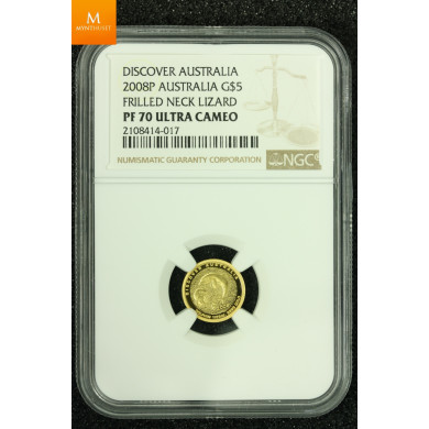 Australia gull 5 dollar 2008 KING BROWN SNAKE kvalitet proof, NGC PF70