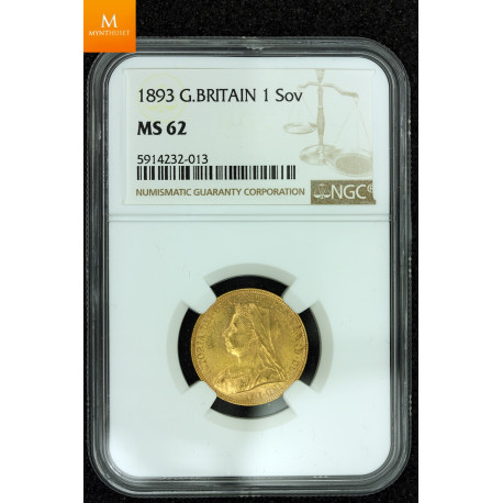 Great Britain 1 sovereign 1893 kvalitet 01+ , NGC MS62