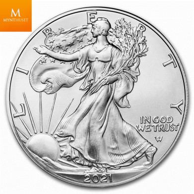 USA 2021 1 oz Sølv «Silver American Eagle» Kvaliett BU (Type 2) USA 2021 1 oz Sølv «Silver American Eagle» Kvaliett BU (Type 2)