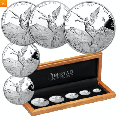 Mexico 2021 LIBERTAD sett med 5 stk sølvmynter i kvalitet proof CASA DE MONEDA DE MEXICO Mexico 2021 LIBERTAD sett med 5 stk sølvmynter i kvalitet proof CASA DE MONEDA DE MEXICO