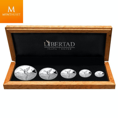 Mexico 2021 LIBERTAD sett med 5 stk sølvmynter i kvalitet proof CASA DE MONEDA DE MEXICO Mexico 2021 LIBERTAD sett med 5 stk sølvmynter i kvalitet proof CASA DE MONEDA DE MEXICO