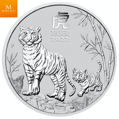 Australia 2 oz 2022 Sølv Lunar S3 «Year of the Tiger» BU i Kapsel Australia 2 oz 2022 Sølv Lunar S3 «Year of the Tiger» BU i Kapsel