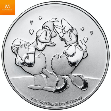 Niue 2021 2 dollar DONALD & DAISY 1 OZ SØLV KVALITET BU I KAPSEL Niue 2021 2 dollar DONALD & DAISY 1 OZ SØLV KVALITET BU I KAPSEL
