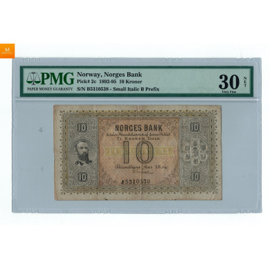 10 krone 1894 Oxholm kvalitet 1/1- PMG VF30 eneste kjente ex av signaturen 10 krone 1894 Oxholm kvalitet 1/1- PMG VF30 eneste kjente ex av signaturen