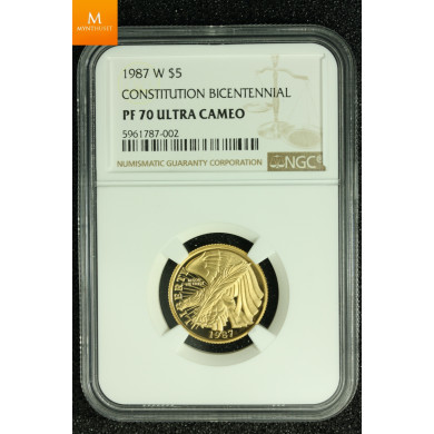 USA 5 dollar 1987 W Constitution kvalitet proof, NGC PF70 USA 5 dollar 1987 W Constitution kvalitet proof, NGC PF70