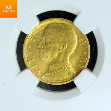 Italia 50 Lire 1933 R kvalitet 0/01, NGC MS64