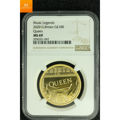 Great Britain 2020 1 oz gull 100 pounds Queen kvalitet BU, NGC MS69 Great Britain 2020 1 oz gull 100 pounds Queen kvalitet BU, NGC MS69