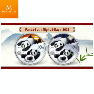 KINA 2022 PANDA "NIGHT & DAY" SETT  40 ÅRS JUBILEUM KVALITET BU I SKRIN M/COA