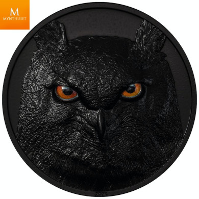 Ekslusiv og råstilig! Palau 2021 10 DOLLAR EAGLE UGLE 2 OZ  HUNTERS BY NIGHT KVALIITET BLACK PROOF ULTRA HIGH RELIEF