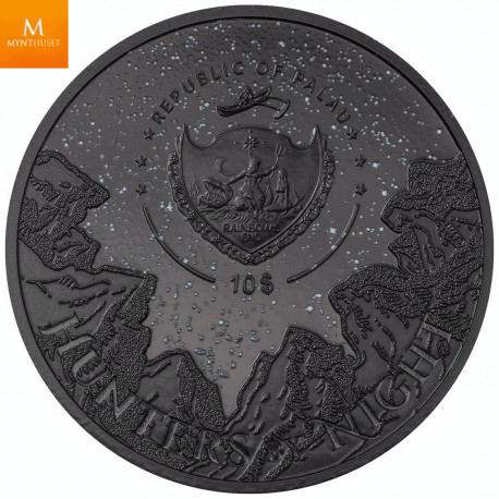 Ekslusiv og råstilig! Palau 2021 10 DOLLAR EAGLE UGLE 2 OZ  HUNTERS BY NIGHT KVALIITET BLACK PROOF ULTRA HIGH RELIEF