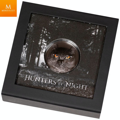 Ekslusiv og råstilig! Palau 2021 10 DOLLAR EAGLE UGLE 2 OZ  HUNTERS BY NIGHT KVALIITET BLACK PROOF ULTRA HIGH RELIEF