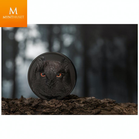 Ekslusiv og råstilig! Palau 2021 10 DOLLAR EAGLE UGLE 2 OZ  HUNTERS BY NIGHT KVALIITET BLACK PROOF ULTRA HIGH RELIEF