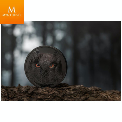 Ekslusiv og råstilig! Palau 2021 10 DOLLAR EAGLE UGLE 2 OZ  HUNTERS BY NIGHT KVALIITET BLACK PROOF ULTRA HIGH RELIEF