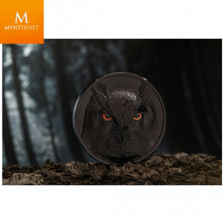 Ekslusiv og råstilig! Palau 2021 10 DOLLAR EAGLE UGLE 2 OZ  HUNTERS BY NIGHT KVALIITET BLACK PROOF ULTRA HIGH RELIEF