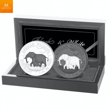 Somalia 2022 ELEFANT "BLACK & WHITE"  SETT 2 X 100 SHILLINGS AFRICAN WILDLIFE KVALITET BU I SKRIN MED COA