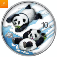 KINA 2022 PANDA 30 GRAM 10 YUAN FARGE  40 ÅRS JUBILEUMSUTGAVE I KVALITET BU I KAPSEL MED BEVIS