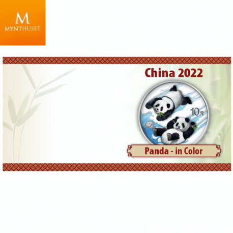 KINA 2022 PANDA 30 GRAM 10 YUAN FARGE  40 ÅRS JUBILEUMSUTGAVE I KVALITET BU I KAPSEL MED BEVIS