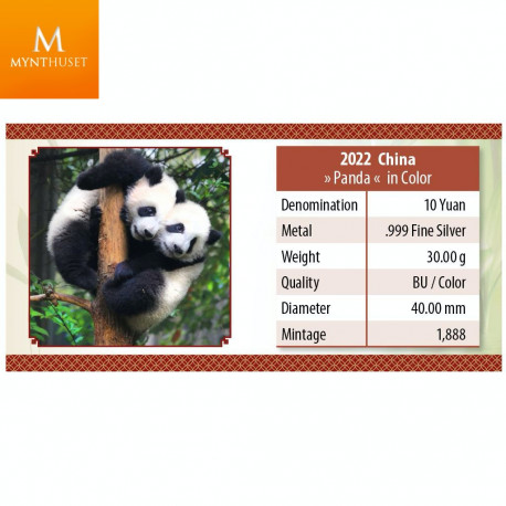 KINA 2022 PANDA 30 GRAM 10 YUAN FARGE  40 ÅRS JUBILEUMSUTGAVE I KVALITET BU I KAPSEL MED BEVIS