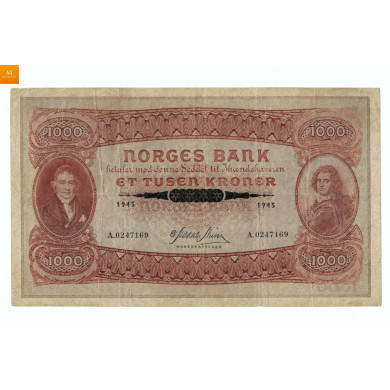 1000 KRONER 1945 A  Kvalitet  1- 1000 KRONER 1945 A  Kvalitet  1-