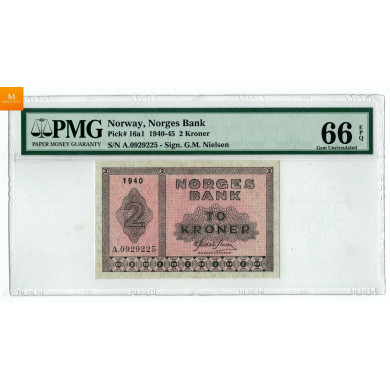 2 kroner 1040 A.0929225 kvalitet 0, PMG MS66 EPQ 2 kroner 1040 A.0929225 kvalitet 0, PMG MS66 EPQ