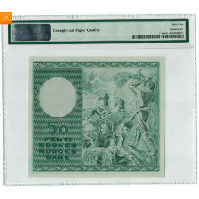 50 krone 1950 A.2291476 Kvalitet 0, PMG MS65 EPQ 50 krone 1950 A.2291476 Kvalitet 0, PMG MS65 EPQ