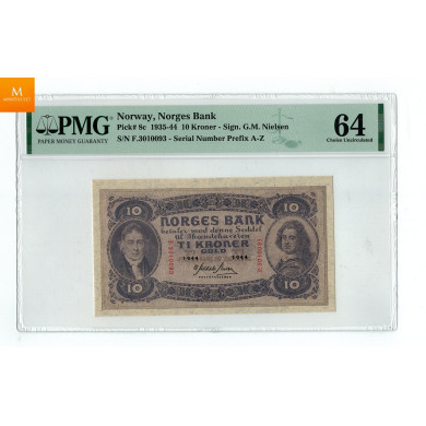 10 kroner 1944 F.3010093 kvalitet: 0 , PMG MS64 10 kroner 1944 F.3010093 kvalitet: 0 , PMG MS64