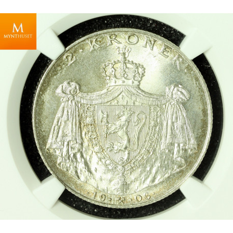 2 kroner 1906 stort skjold kvalitet 0, NGC MS66
