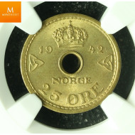 London 25 øre 1942 Kvalitet 0, NGC MS66