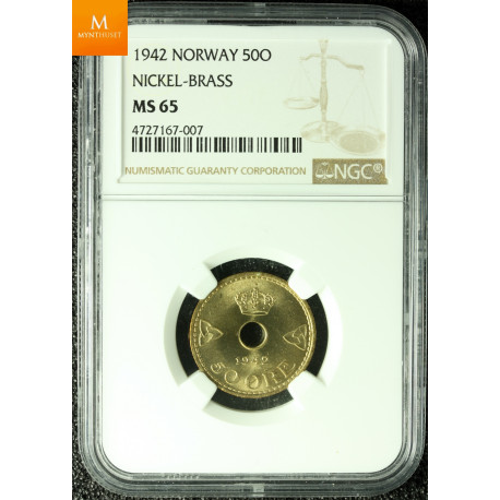 London 25 øre 1942 Kvalitet 0, NGC MS66