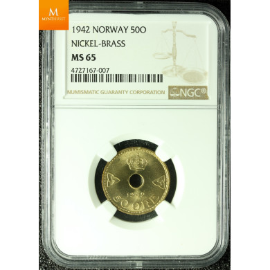 London 25 øre 1942 Kvalitet 0, NGC MS66 London 25 øre 1942 Kvalitet 0, NGC MS66