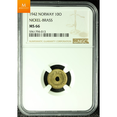 London 25 øre 1942 Kvalitet 0, NGC MS66 London 25 øre 1942 Kvalitet 0, NGC MS66
