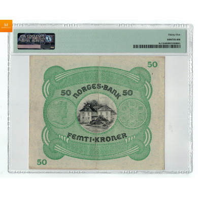 50 kroner1923 A6822713 kvalitet 1/1-, PMG VF25 Sjeldenhet SSS