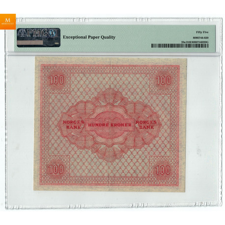 100 kroner 1945 A.4677538 Kvalitet: G1+, PMG AU55 EPQ