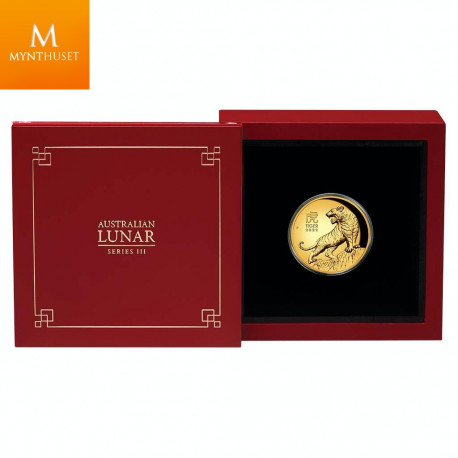 SJELDEN! Australia 2022 YEAR OF THE TIGER 1 OZ  GULL LUNAR SERIE 3 KVALITET PROOF HIGH RELIEF