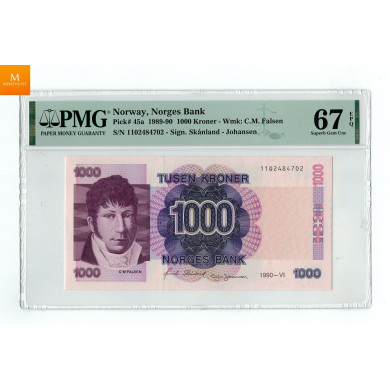 1000 kroner 1990 PMG MS67 EPQ 1000 kroner 1990 PMG MS67 EPQ