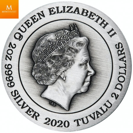 Nydelig!  TUVALU 2020 "DRAGON" 2 OZ  SØLV MED FARGE KVALITET ANTIKK MED SKRIN OG COA